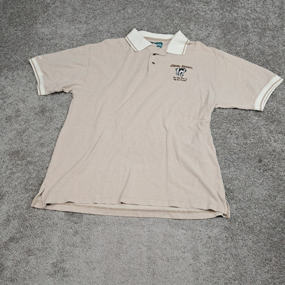 Big Dogs State Farm Tan Polo Shirt Mens Large Embroidered Cotton Pique 7982